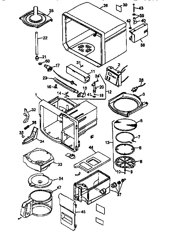 Replacement Parts Diagram and Parts List for ODC150-04  Black and Decker Coffee Maker